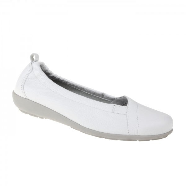 POLINA Damen Ballerina – Weite H, Hirschleder/Funktionsgummizug, Weiß