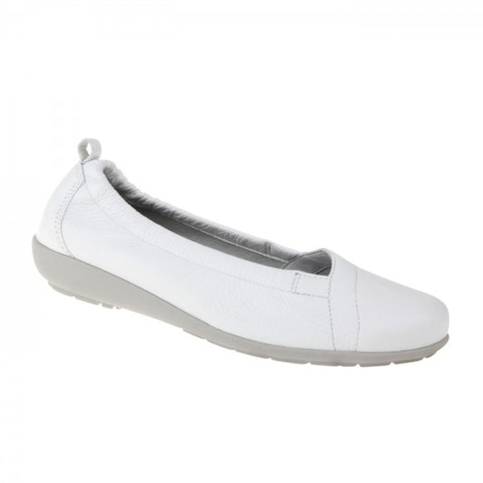 POLINA Damen Ballerina – Weite H, Hirschleder/Funktionsgummizug, Weiß
