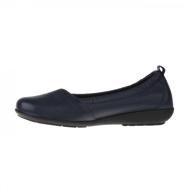 POLINA Damen Ballerina – Weite H, Hirschleder/Funktionsgummizug, Dunkelblau