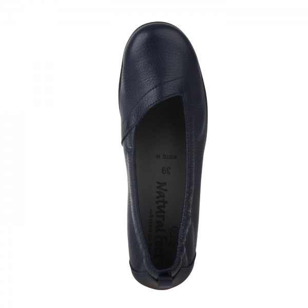 POLINA Damen Ballerina – Weite H, Hirschleder/Funktionsgummizug, Dunkelblau