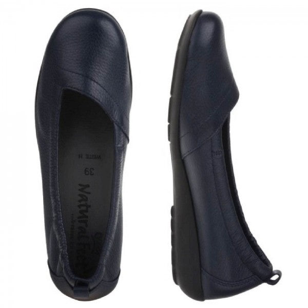 POLINA Damen Ballerina – Weite H, Hirschleder/Funktionsgummizug, Dunkelblau