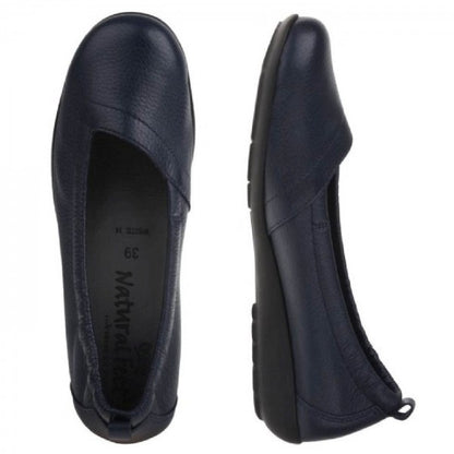 POLINA Damen Ballerina – Weite H, Hirschleder/Funktionsgummizug, Dunkelblau