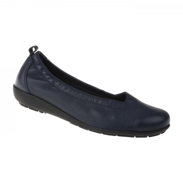 POLINA Damen Ballerina – Weite H, Hirschleder/Funktionsgummizug, Dunkelblau