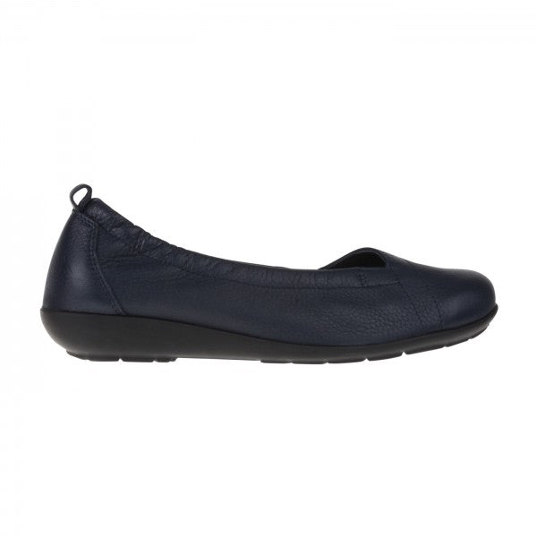 POLINA Damen Ballerina – Weite H, Hirschleder/Funktionsgummizug, Dunkelblau