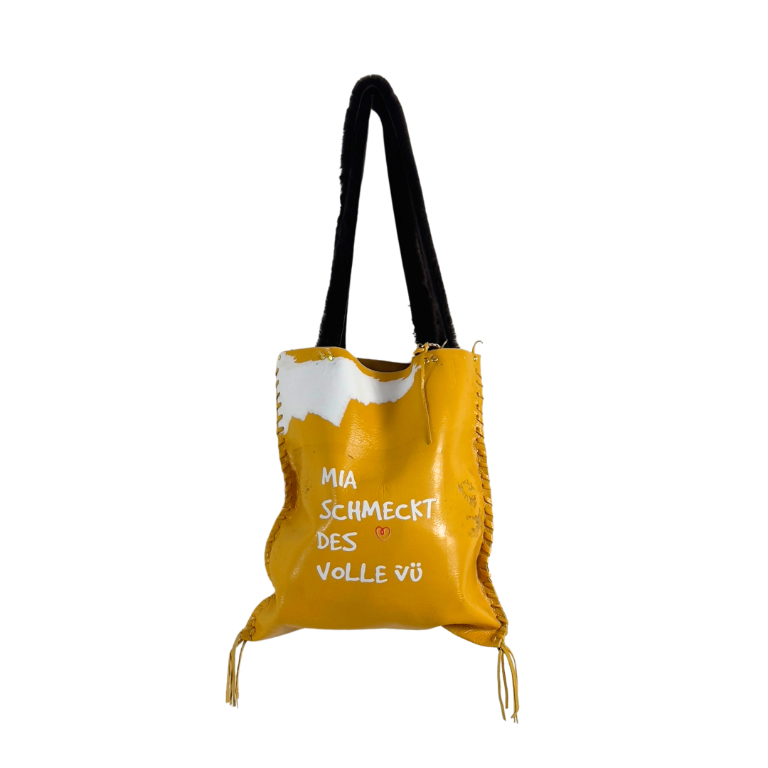 SHOPPER Tasche – Echtleder, Upcycling, Senfgelb